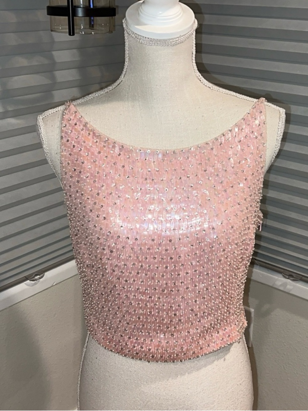 ESCADA Pink Beaded Silk Sequin Crop Top